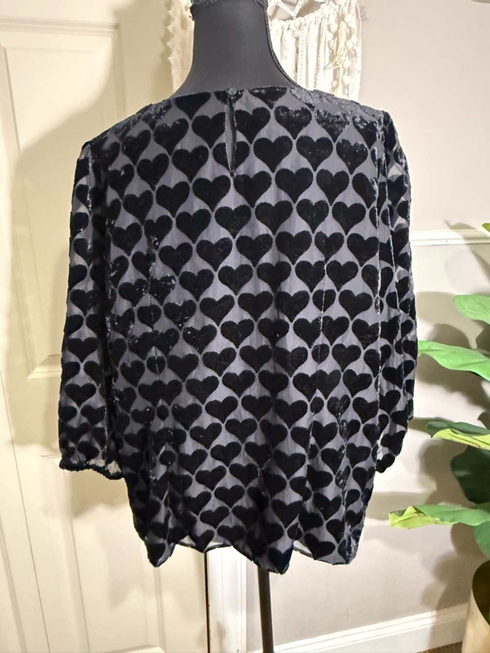 Talbots Black Heart-Print Velvet Burnout Blouse - Picture 3 of 4